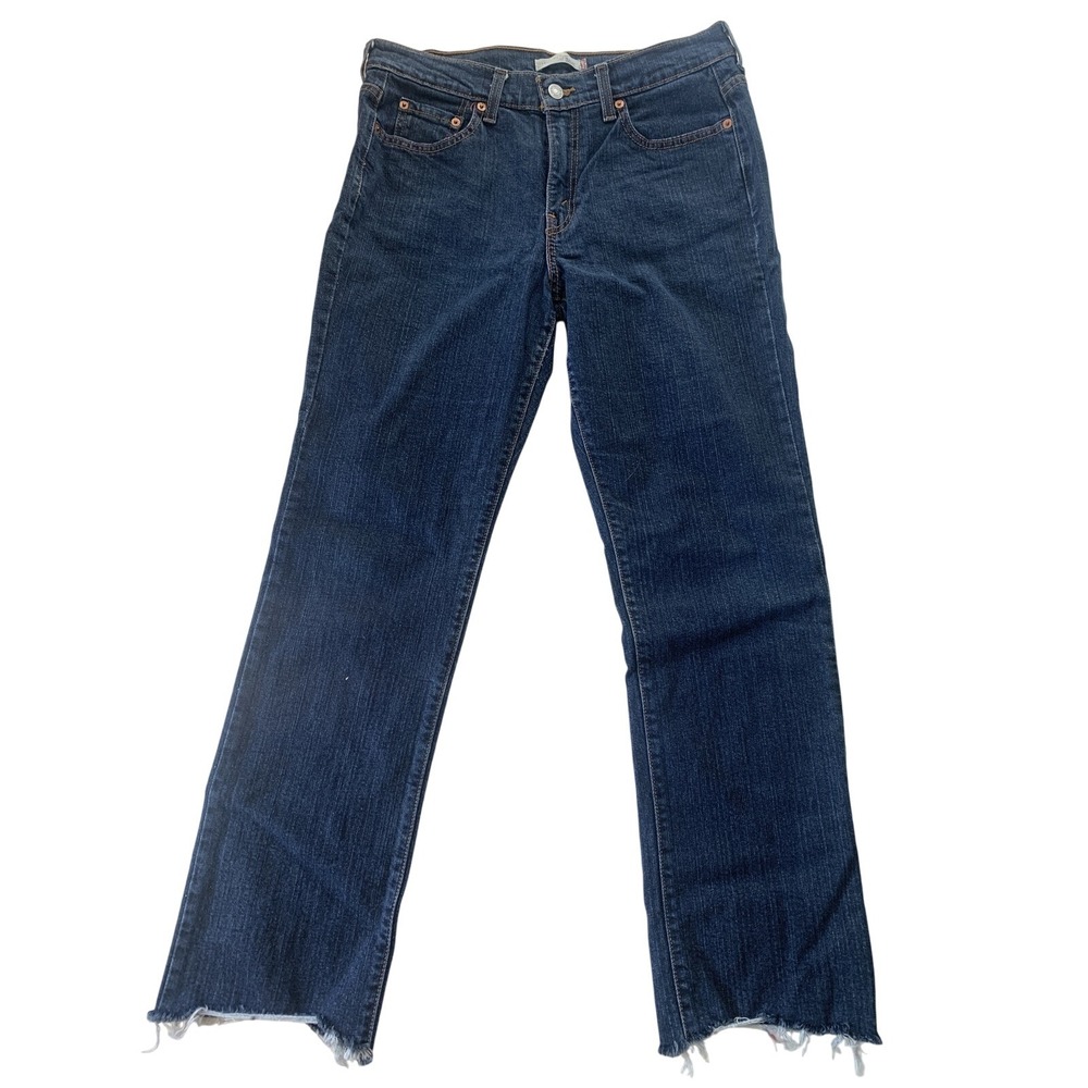 Levi's 505 Straight Leg Dark wash ripped cuff Blue Jeans Size 8 L